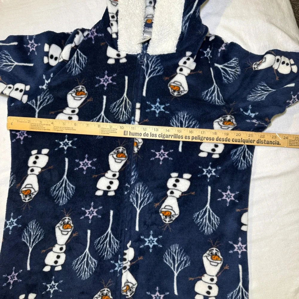 Disney Frozen II Olaf Hooded Union Suit Blue Cove Fleece Pajamas L 12-14